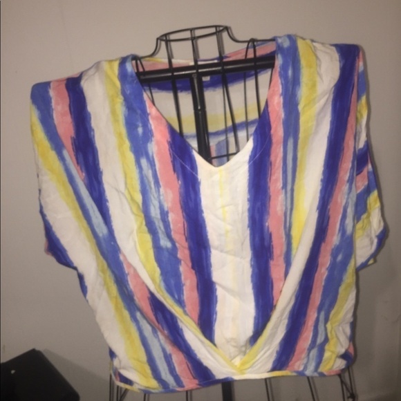 Umgee size small blue coral yellow high low 1/2 sleeve oversized soft summer - Picture 1 of 6